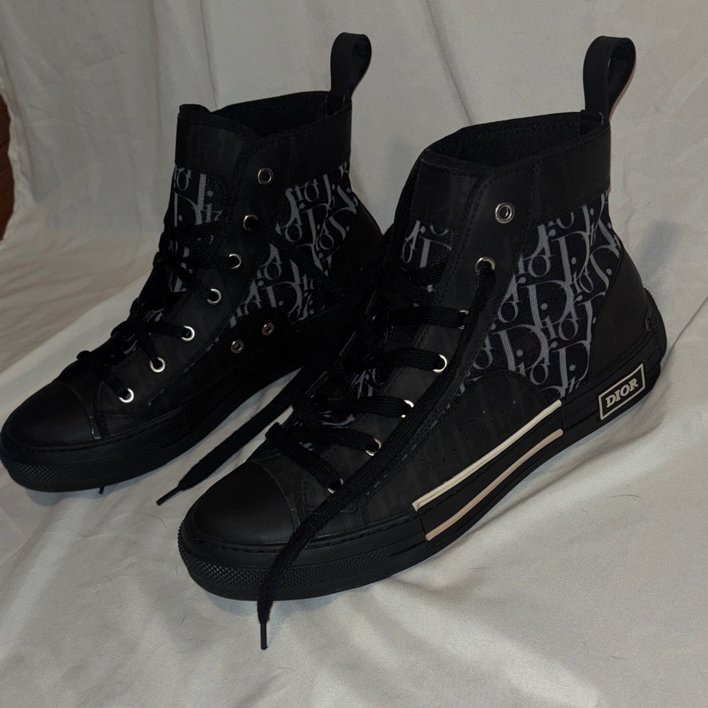 Dior Monogram High-Top Sneakers in Black and Gray